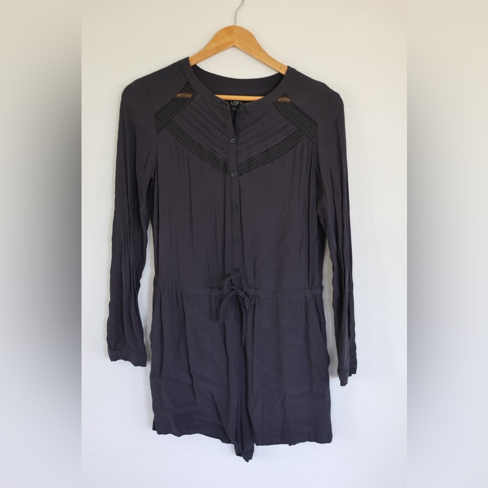 LOFT, long sleeve romper, grey, XS